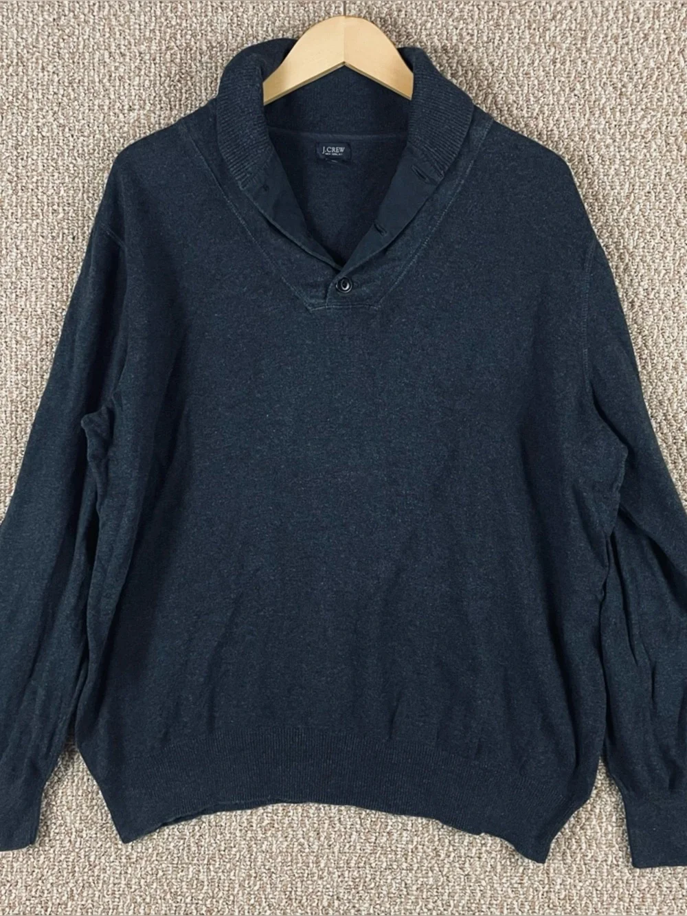J CREW Sweater Mens XL Gray Cotton Cashmere Shawl Collar Grandpa Prep F383
